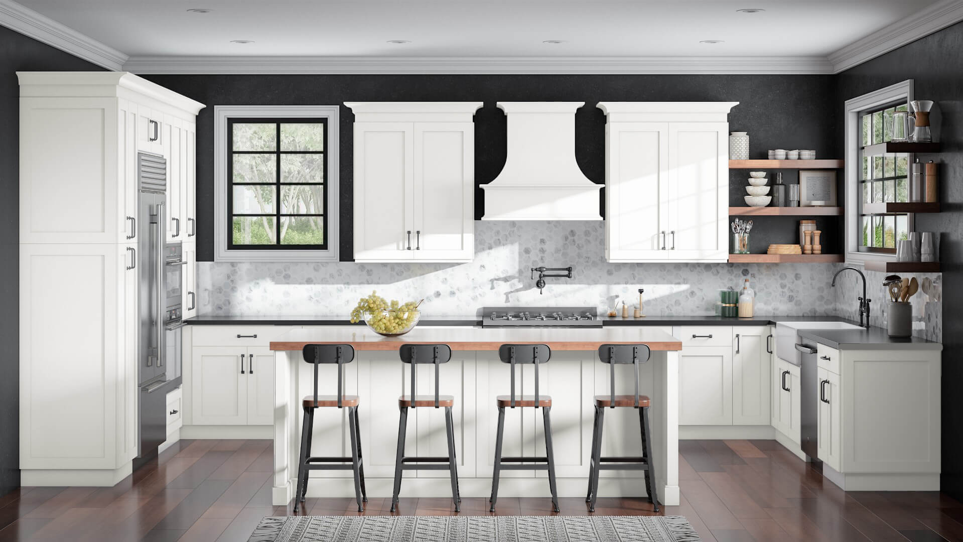 Eurocraft Lexington Designer White cabinets from the Signature Series in a farmhouse kitchen