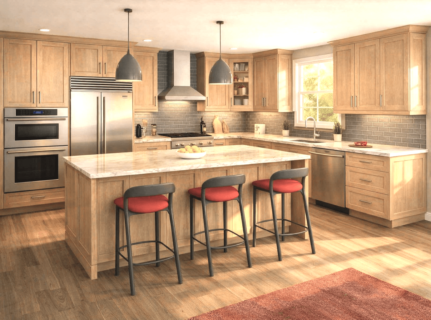 Eurocraft Atlanta Cashew cabinets from the Signature Series in a warm kitchen design